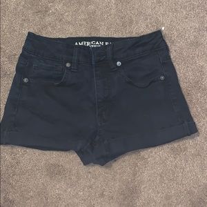 Black high-rise denim shorts